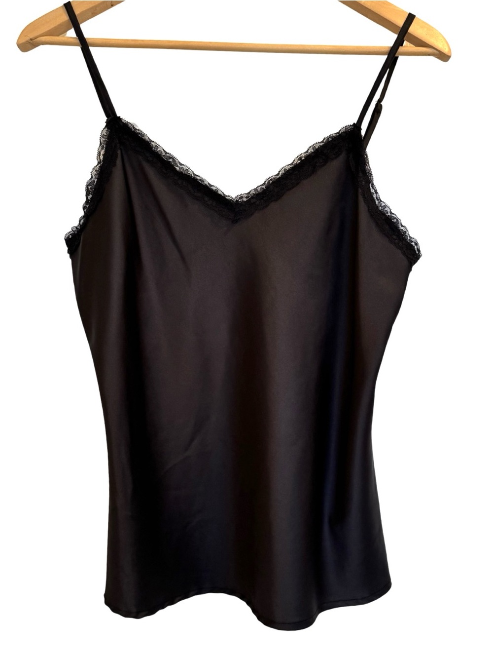 Wild Love Black Satin Lace Trim Cami Tank Top Size Large